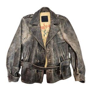Vtg DIFI Leathers Riders Jacket sz 40 Stonewash Braided Belted Echtes Leder Moto